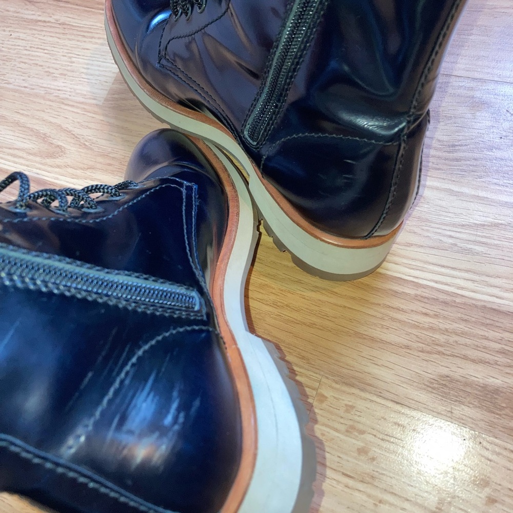 Aquatalia Zifa Waterproof Leather Lace Up Side Zip Navy Boots sz 5 1/2 - Picture 12 of 12